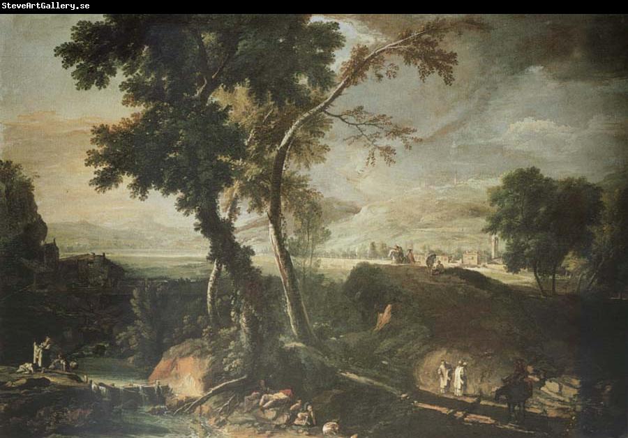 RICCI, Marco Landscape with Washerwomen